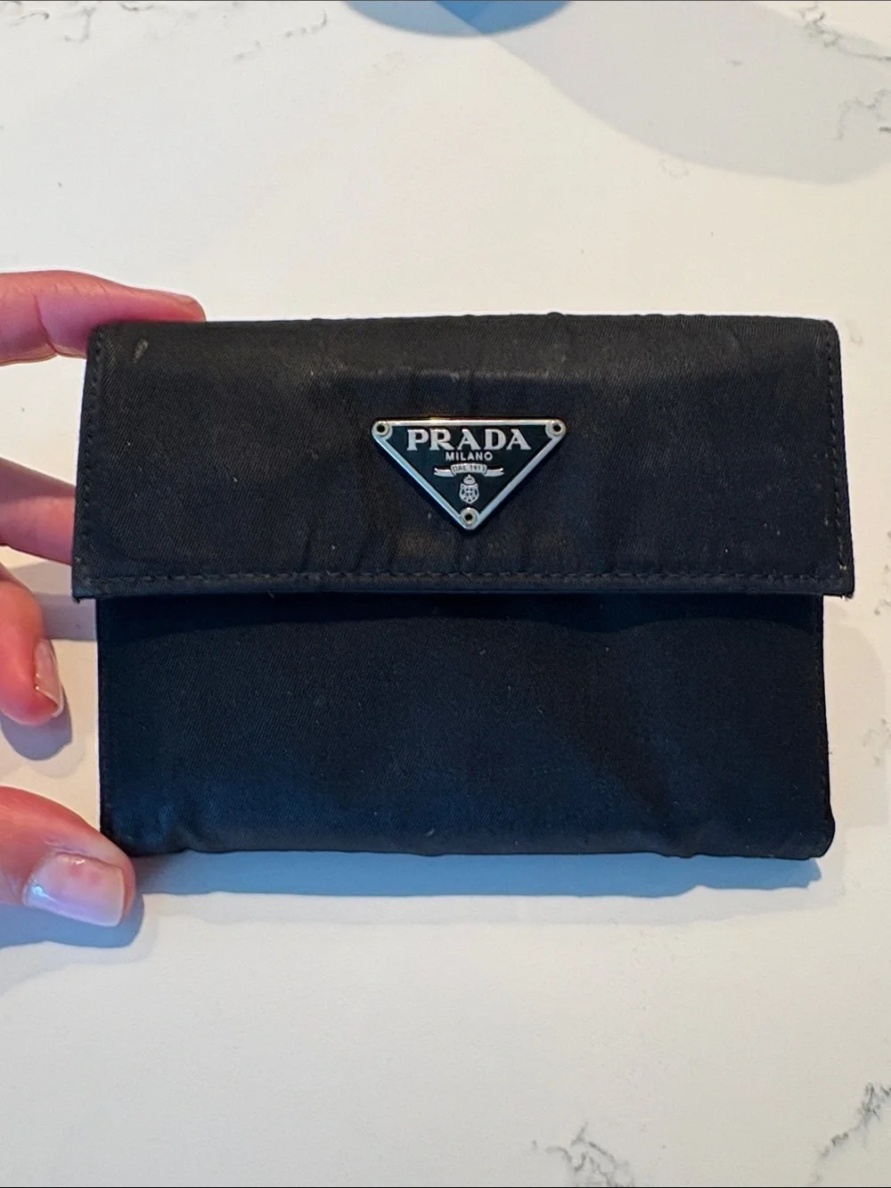 Vintage Prada Black Nylon Triangular Logo Fold Wallet